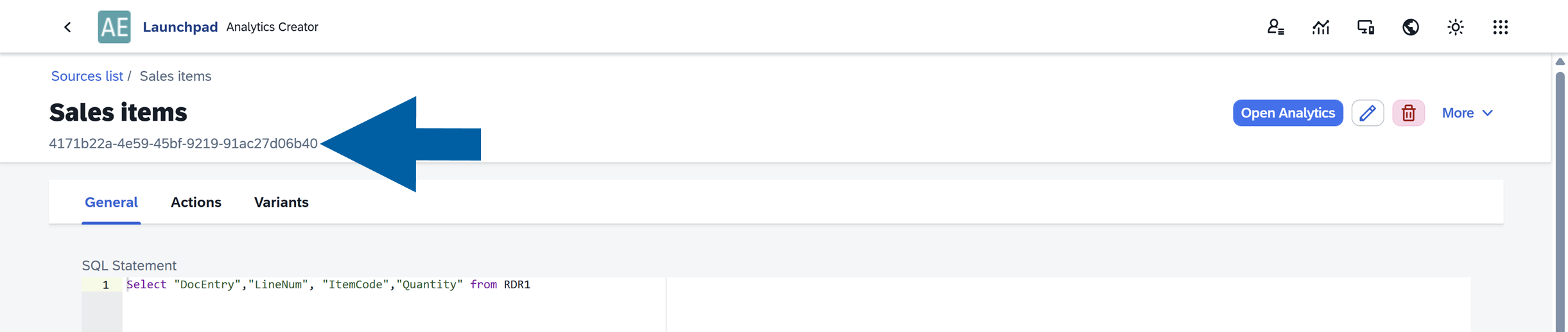 screen showing where to find the variant's guid