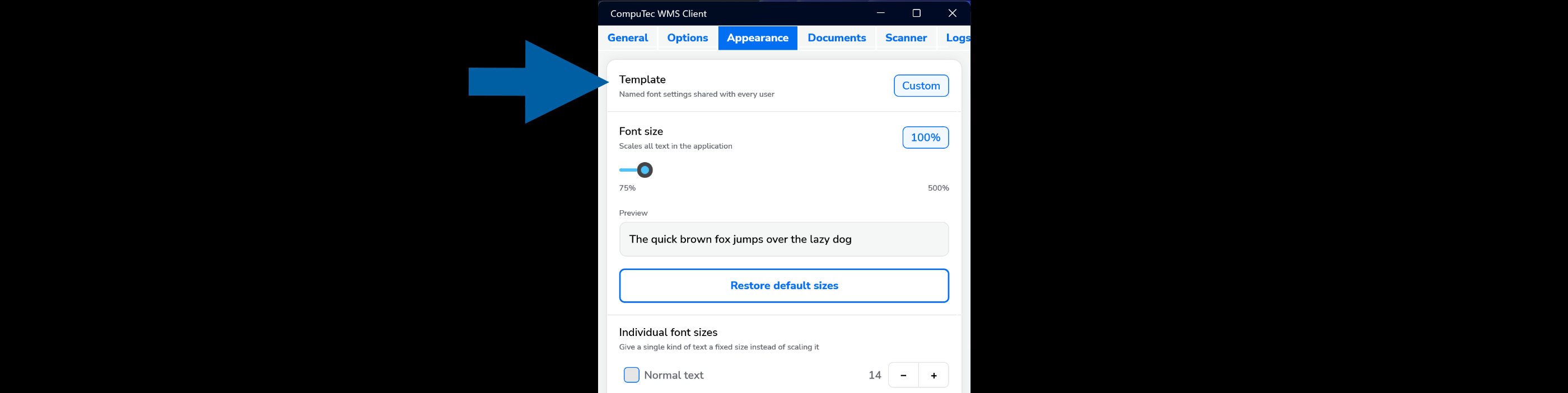 Templates control on the Appearance tab