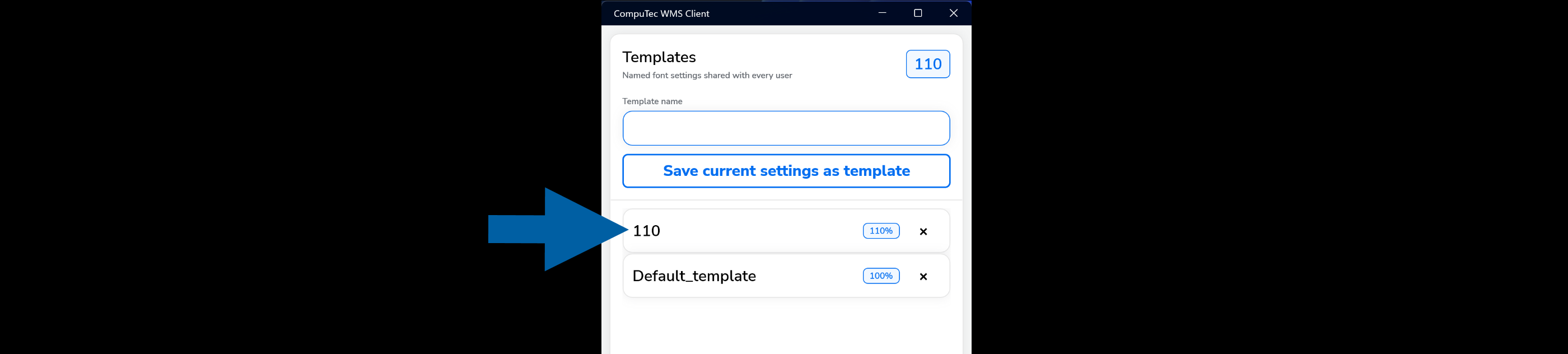 Font template selected from the templates list