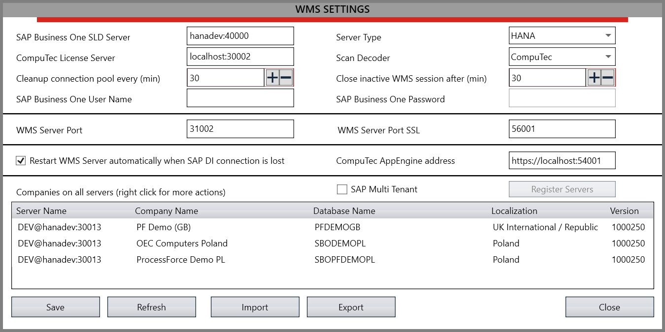 WMS Settings