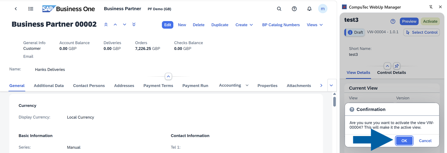 screen showing how to activate a view version