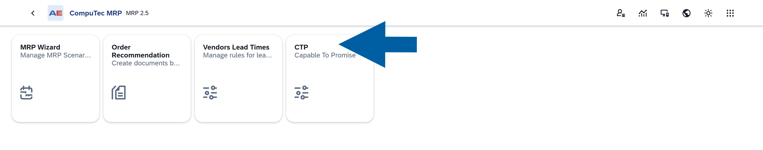 CTP tile on the CompuTec MRP home page