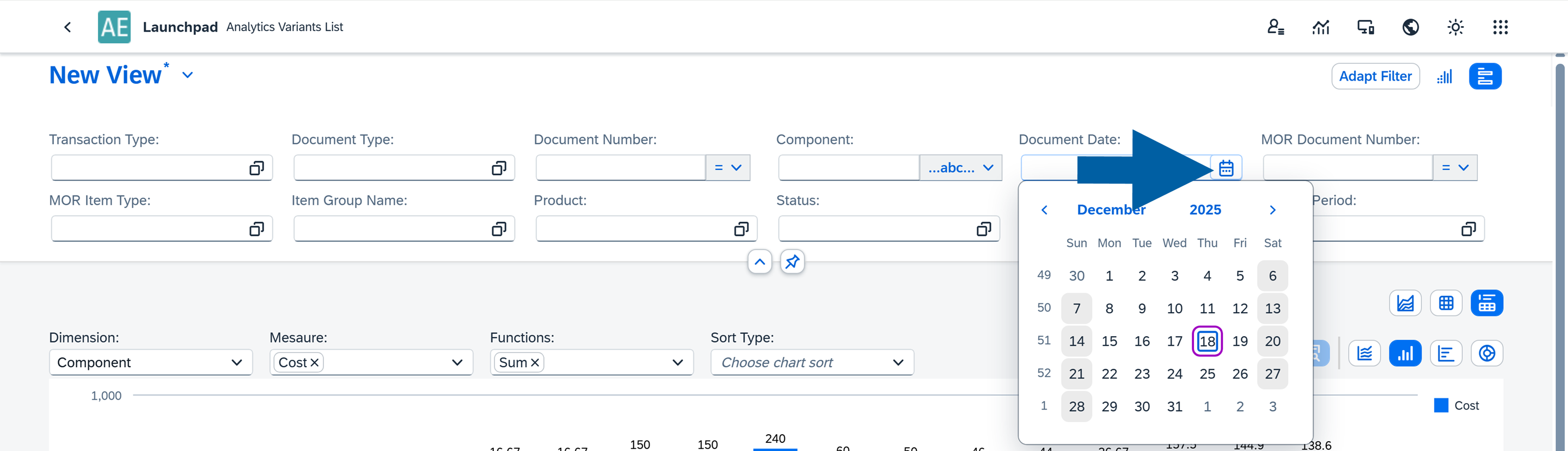 screen showng the Date Filter
