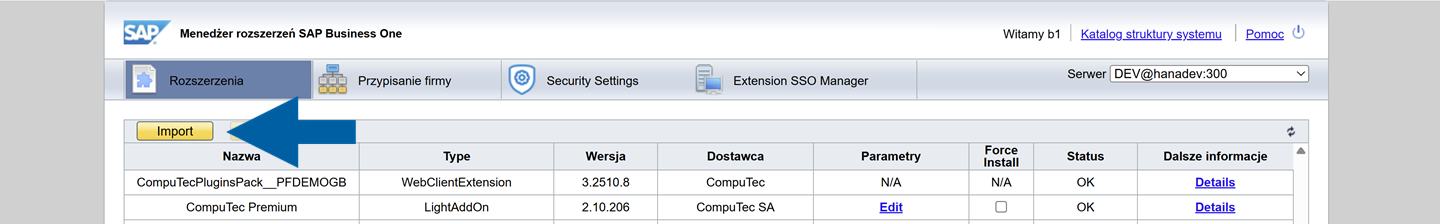 A help screen showing how to import the downloaded file to the extension manager