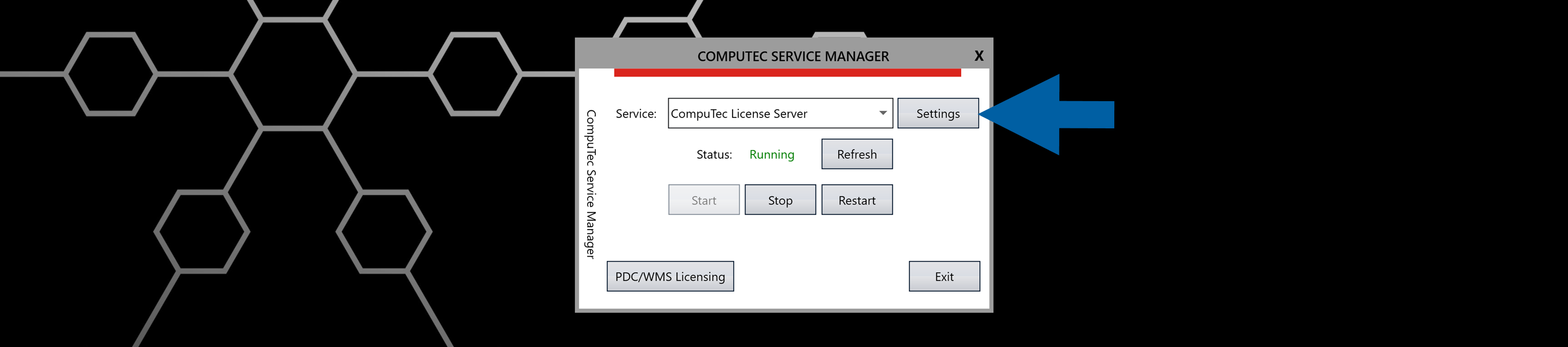 screen showing where to find settings in ct service manager