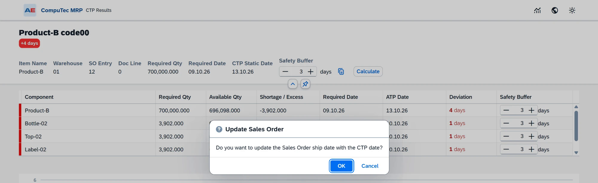 Confirmation before updating the sales order line ship date