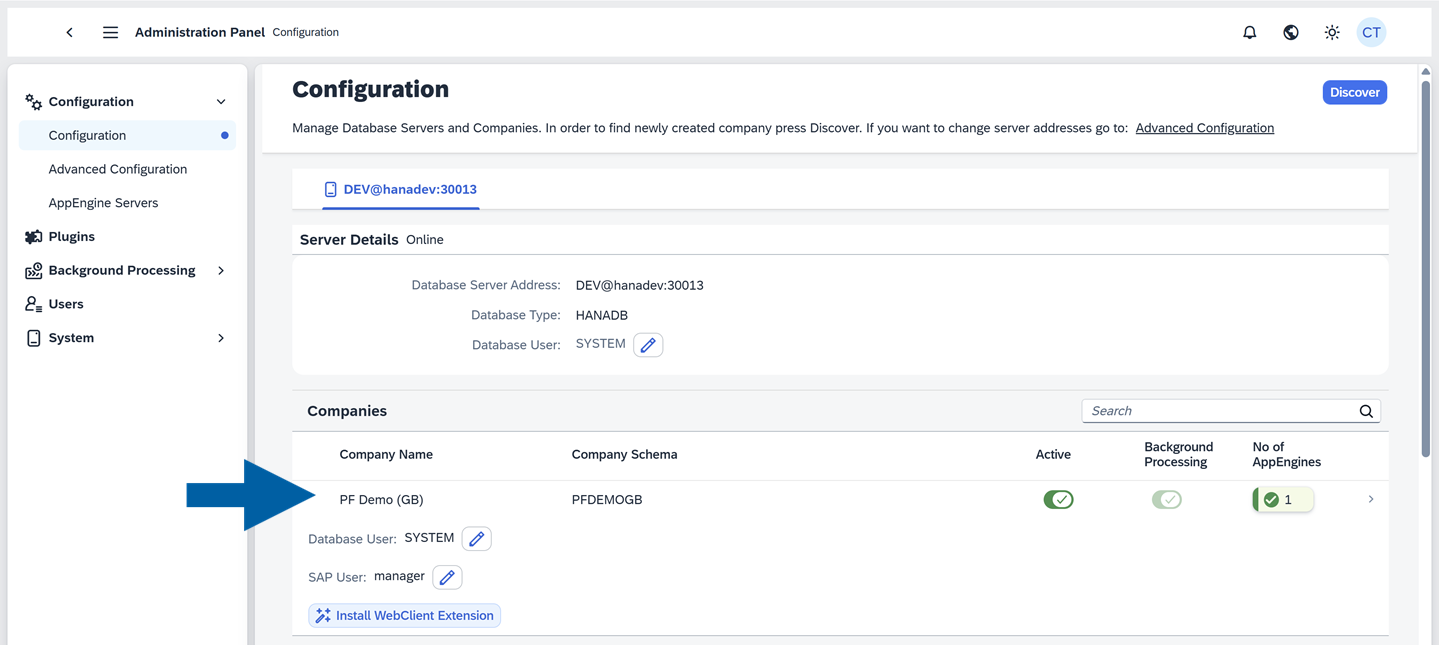 A help screen showing where to find the company details in AppEngine Administration Panel