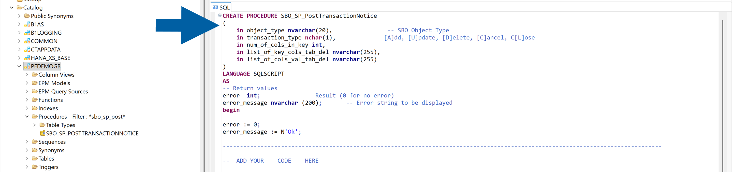 a screen showing using sql console