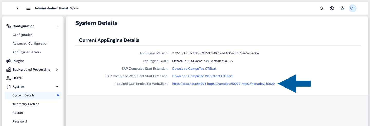 A help screen showing where to find the link to the required CSP entries in CSP configuration process
