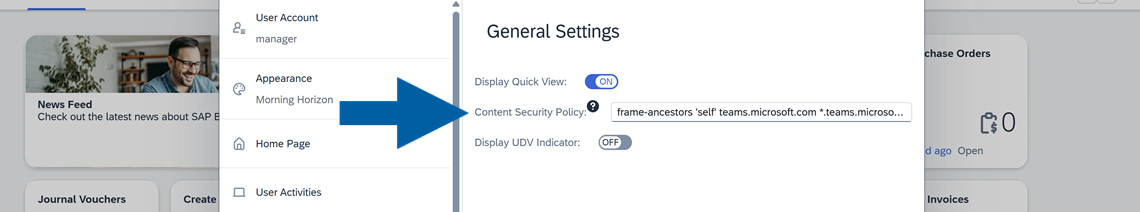 A help screen showing where to paste the required CSP entries in CSP configuration process