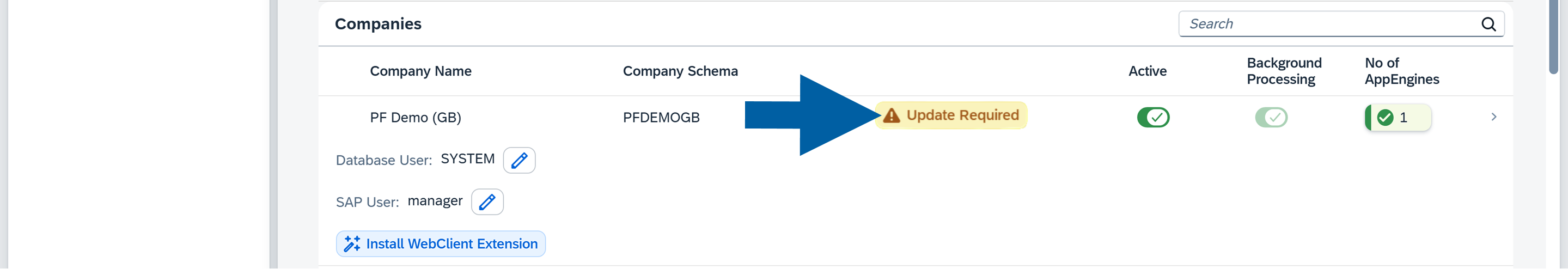 a screen showing company list after the update