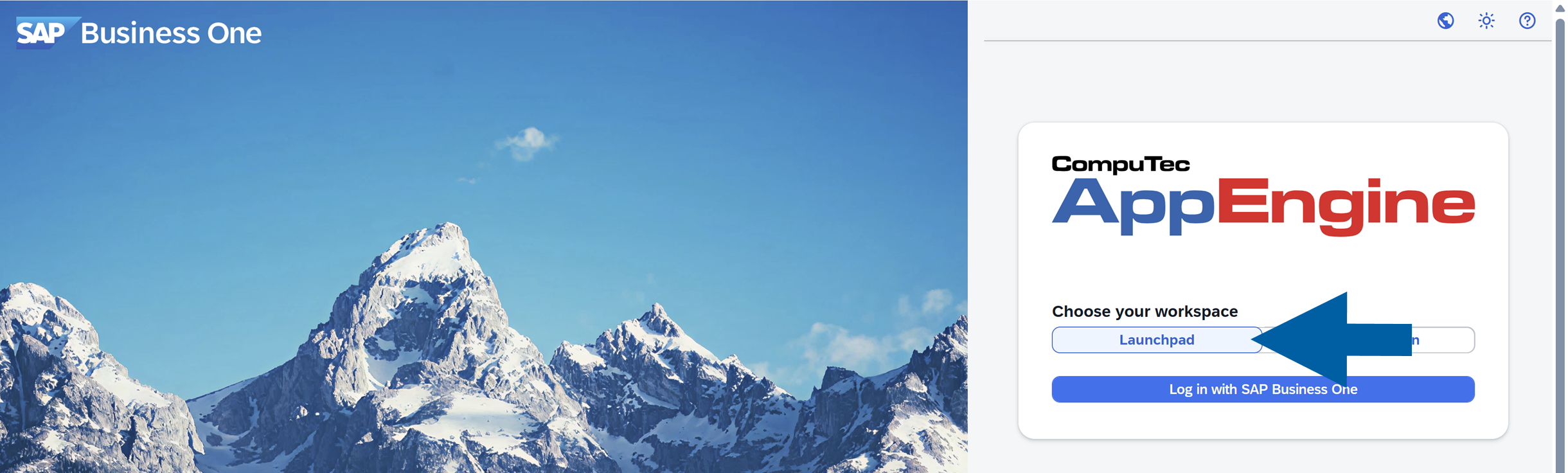 screen showing Logging into CompuTec AppEngine Launchpad