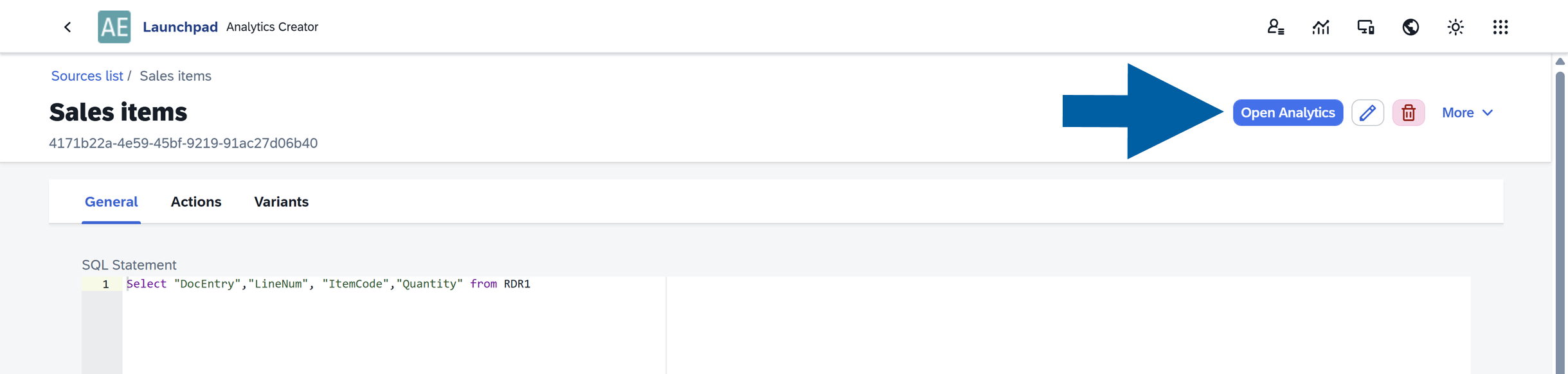 screen showing how to enter analytics to see your newly imported data source in the reports