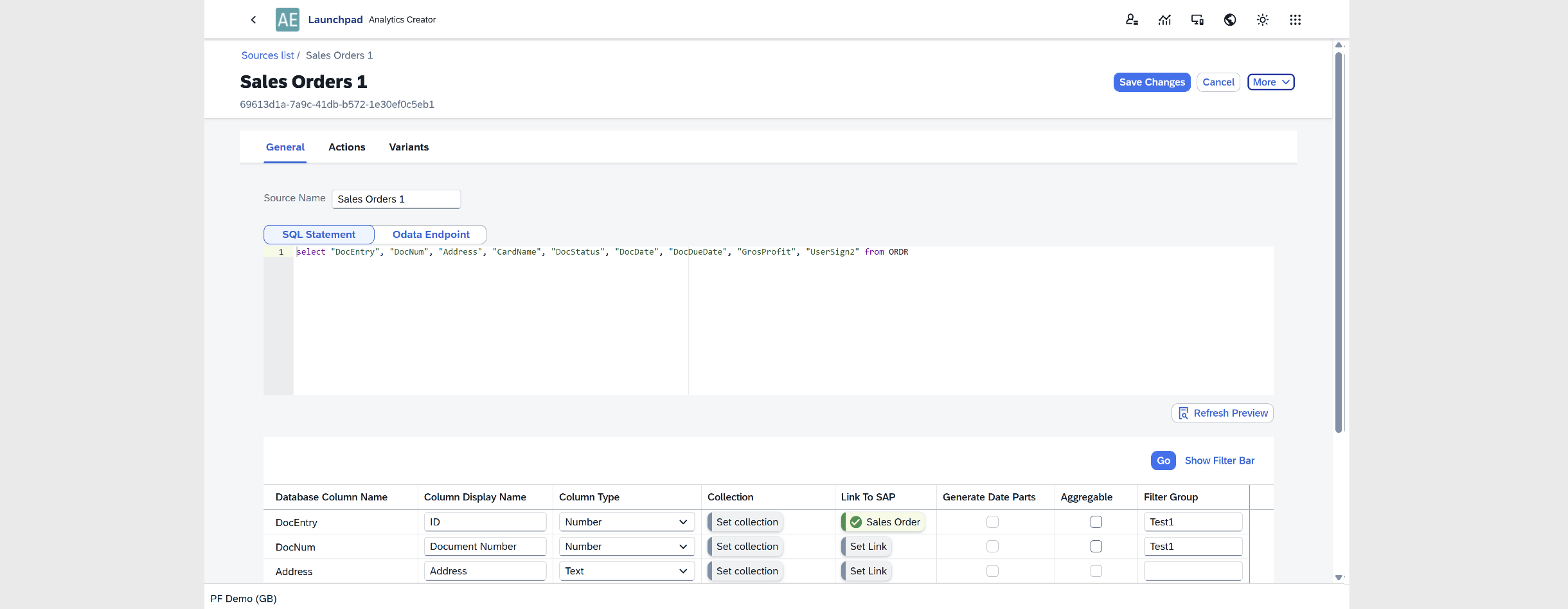 screen showing the edit mode in source manager