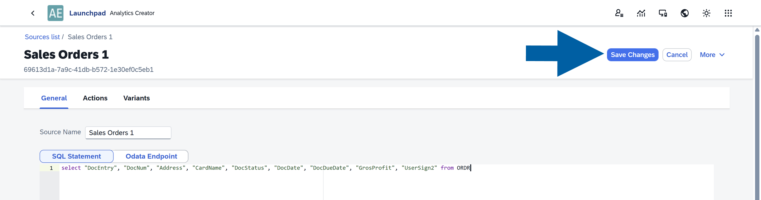 screen showing how to save changes after data source edits