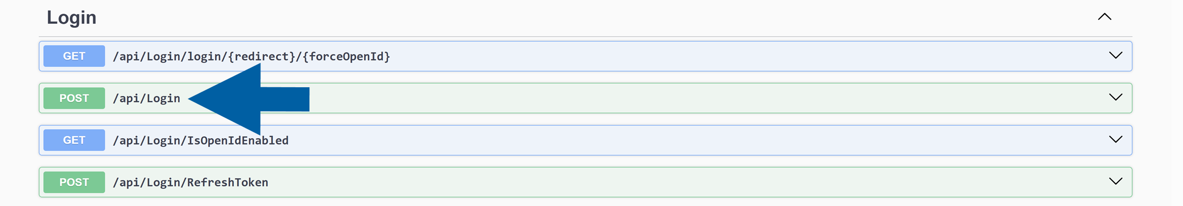 screen showing login section of swagger api request