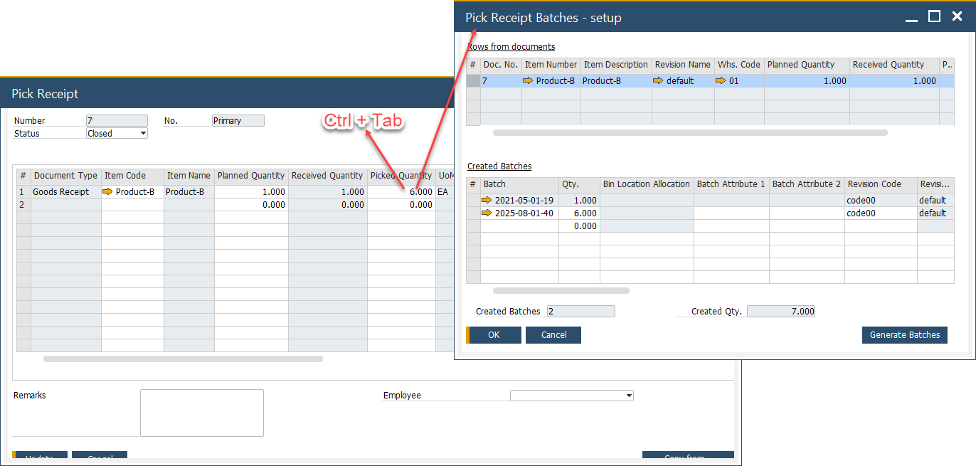 Pick Receipt for a Batch Managed Items