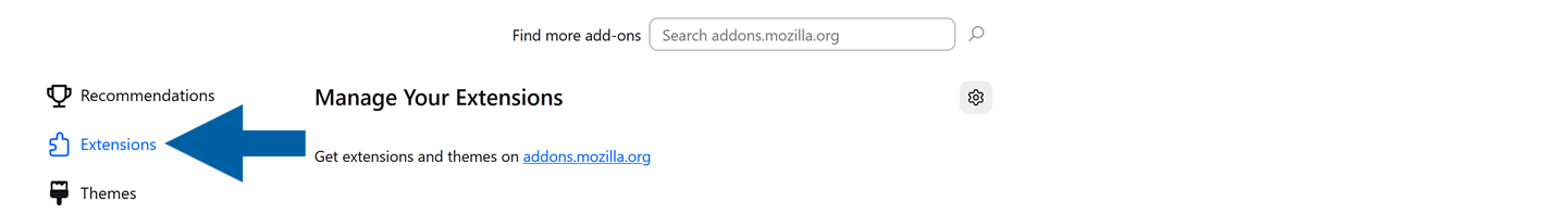 A help screen showing where to find extension section when installing the CompuTec webup extension in Firefox browser