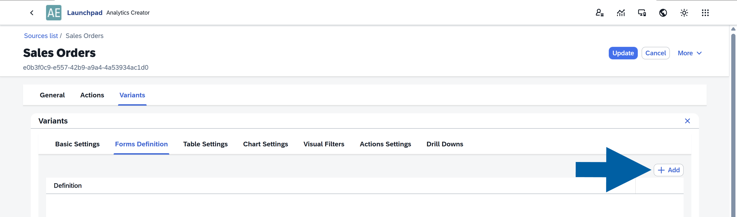 screen showing entering forms definition tab