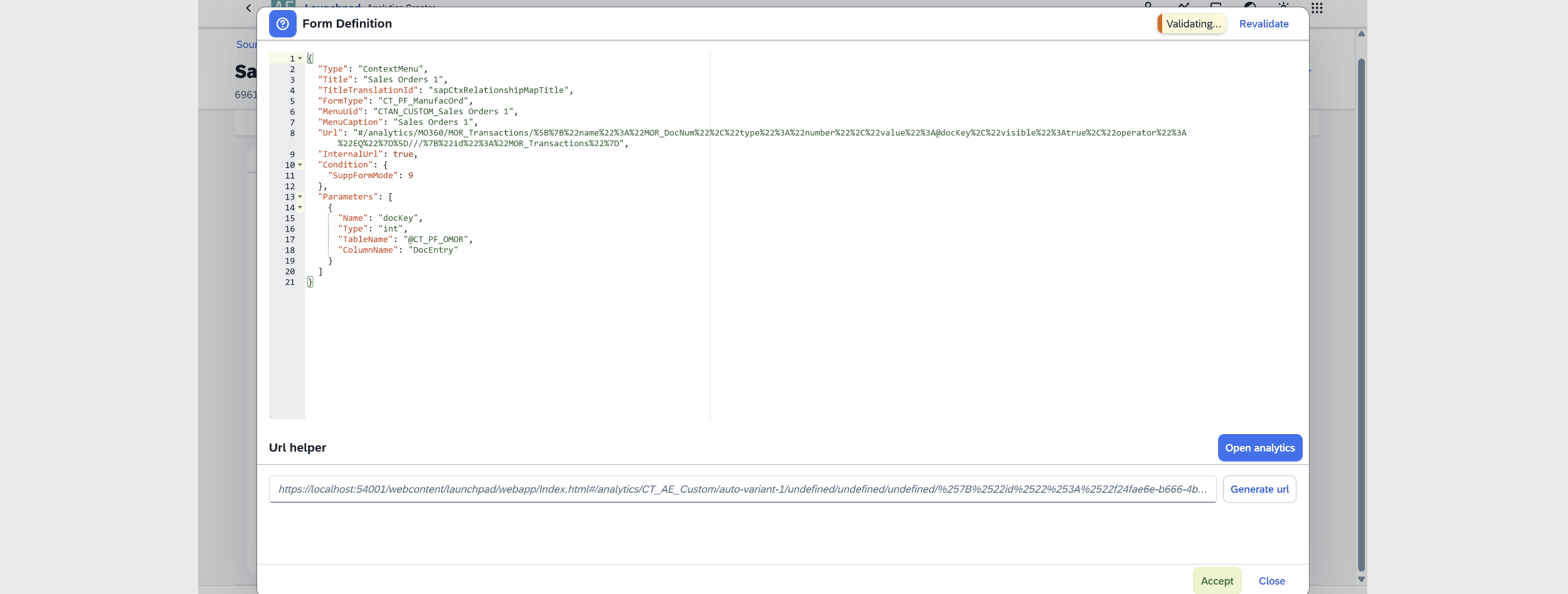 screen showing a form definitrion example
