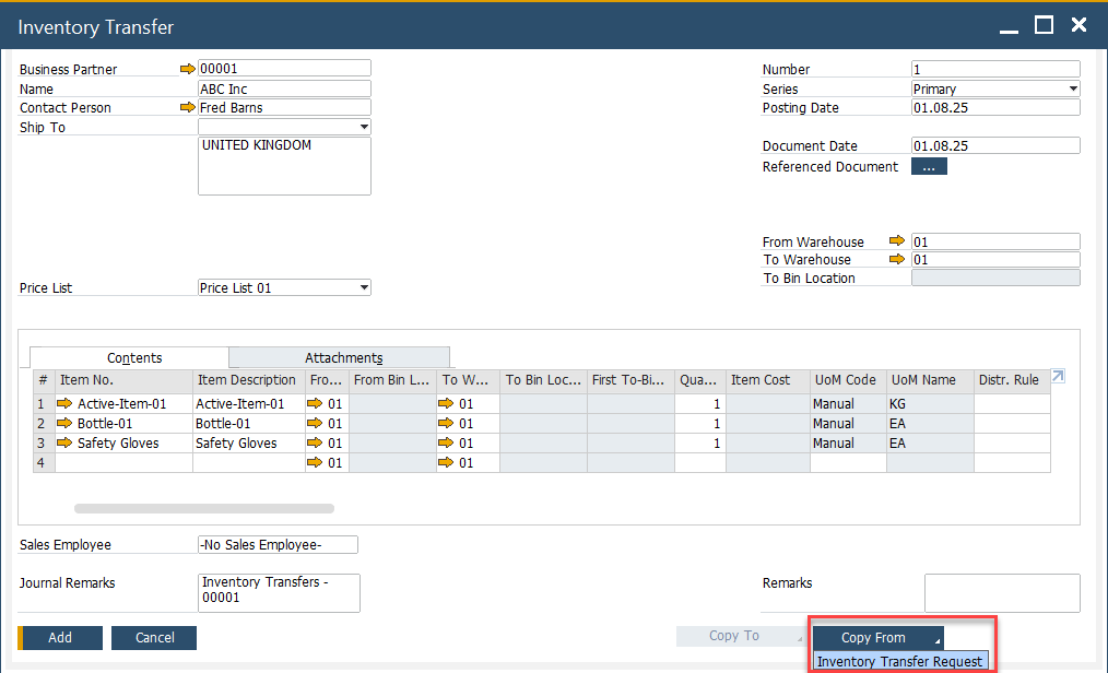 Inventory Transfer Request