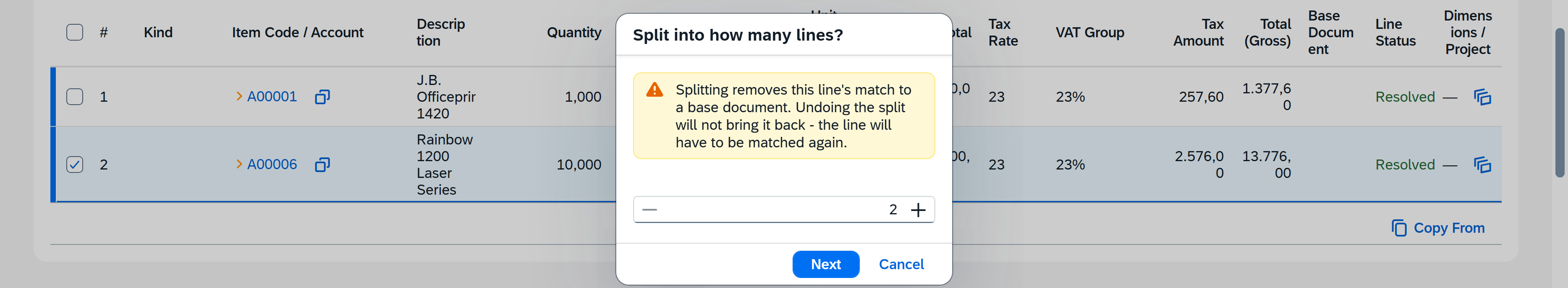 Select the number of lines