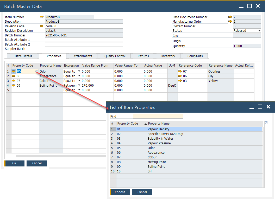 List of item properties