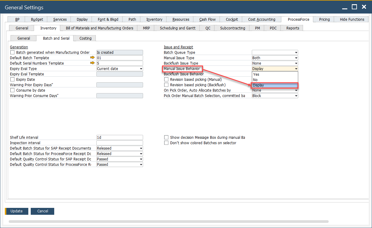 Manual issue behavior