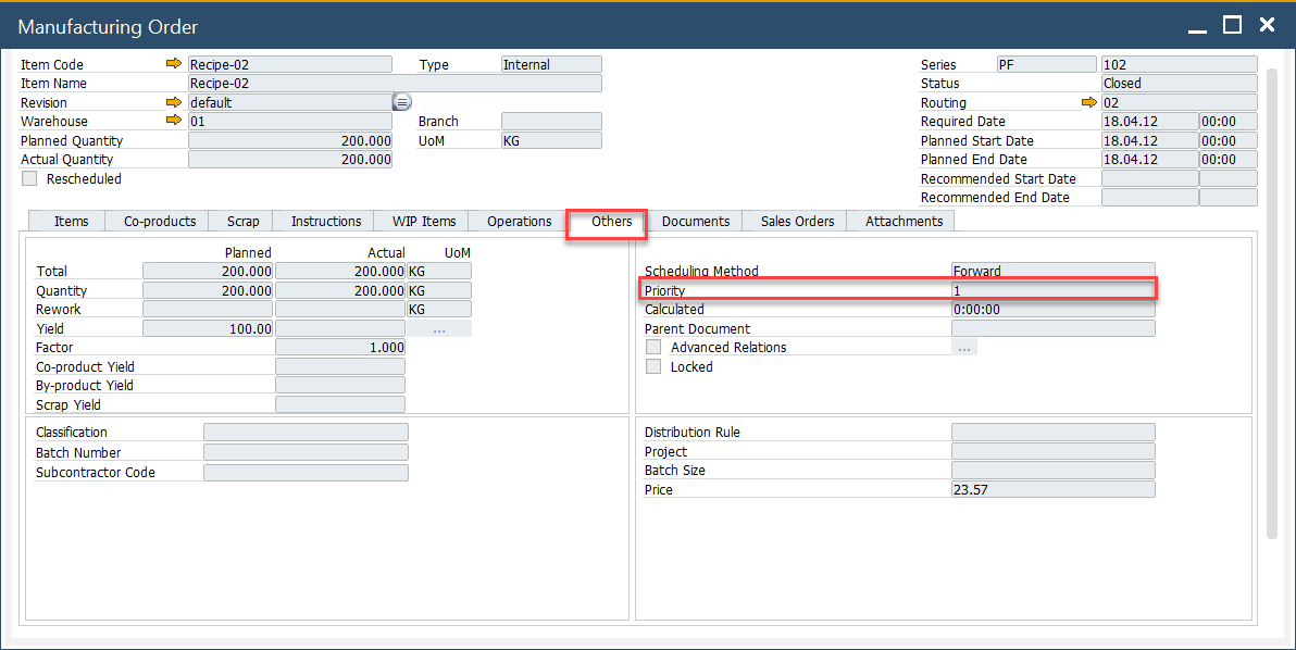 Manufacturing Order Priority