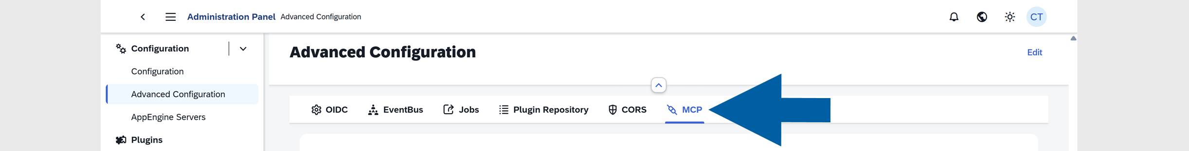 mcp tab in CompuTec AppEngine Administration Panel
