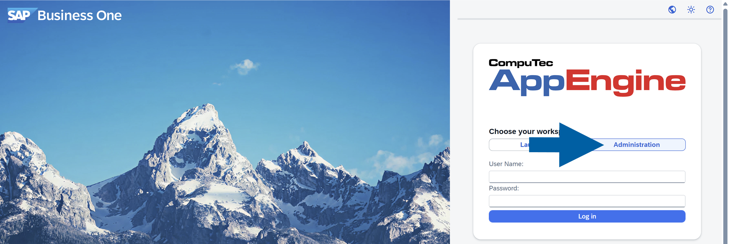 screen showing logging into CompuTec AppEngine Administration Panel