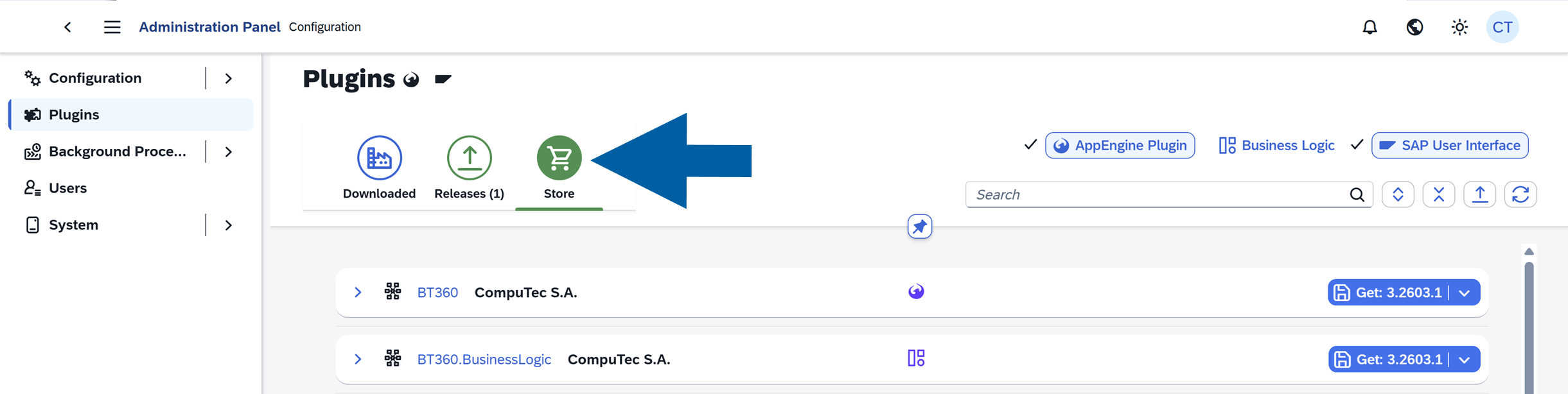 plugin store view - store section