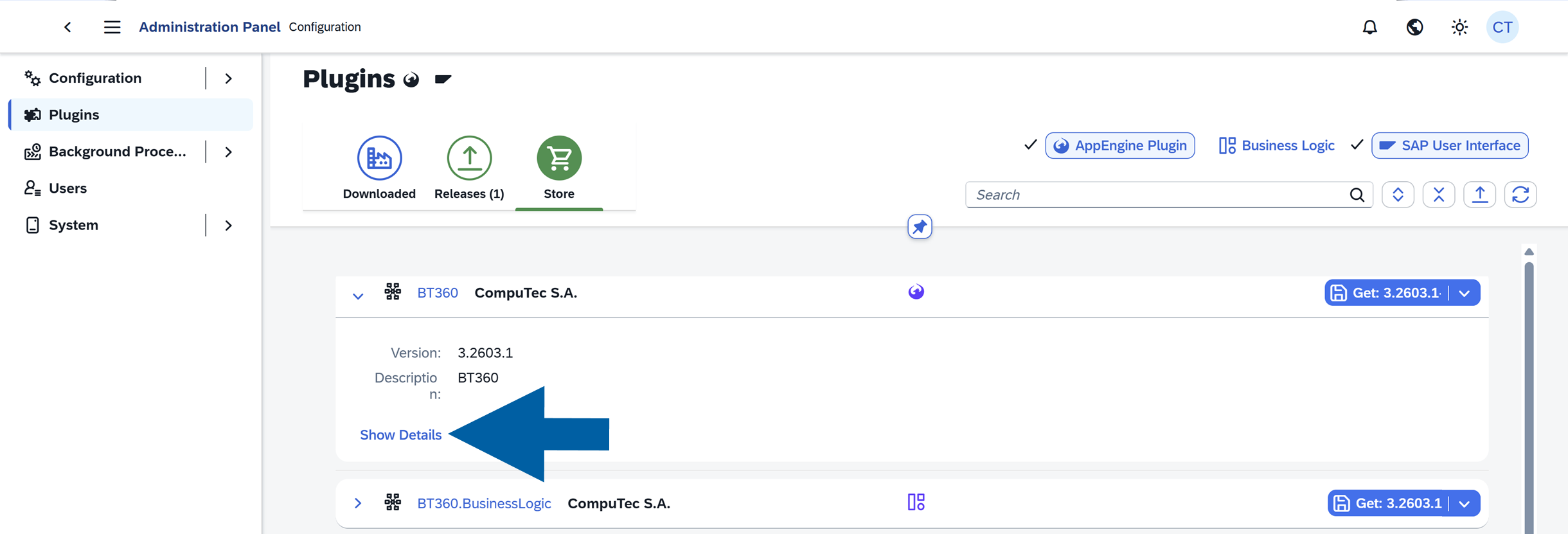 plugin store view - store section