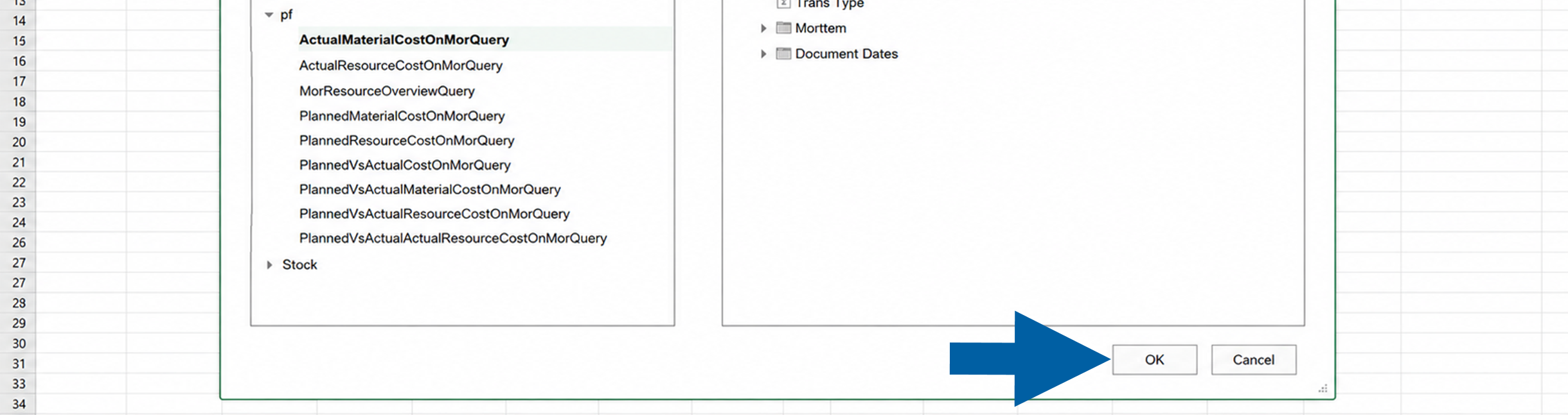 Interactive Analysis dialog with OK button selected to confirm the chosen calculation view