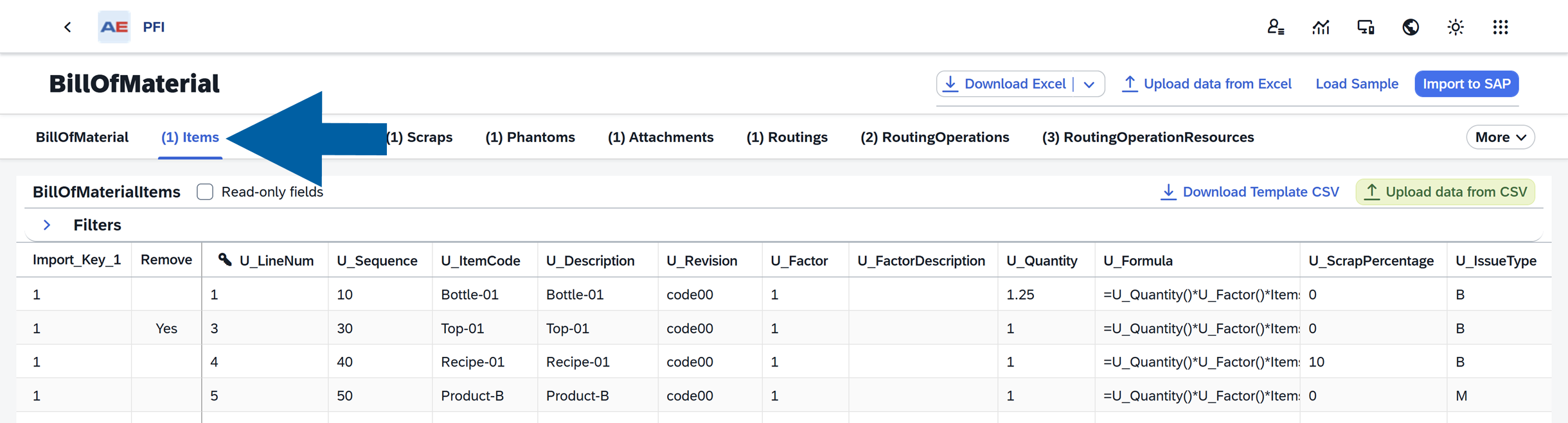 screen showing related objects