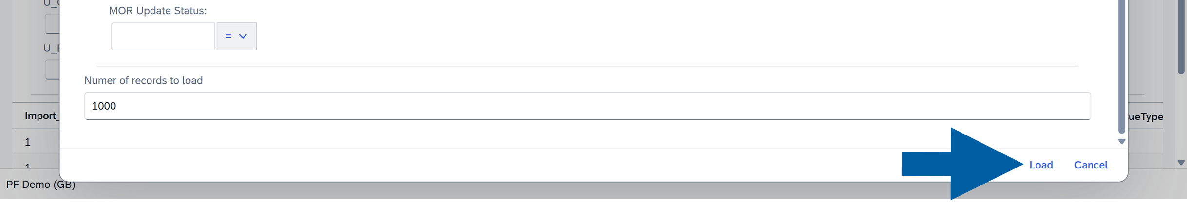 screen showing where to click to load sample- clicking load