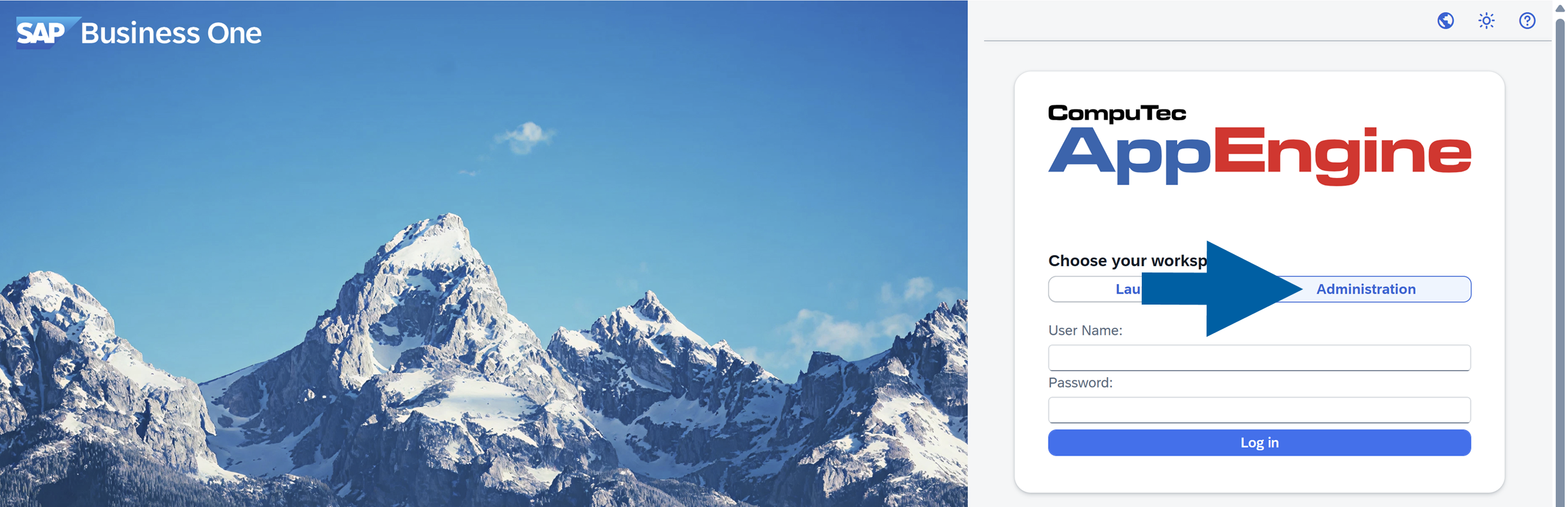 screen showing logging into CompuTec AppEngine Administration Panel