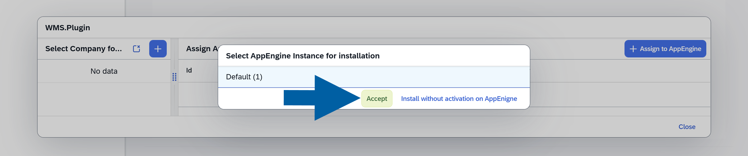 select instance and click accept to install the plugin