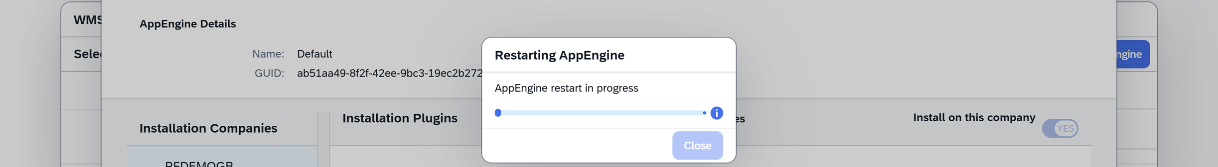 after restart of appengine, click ok