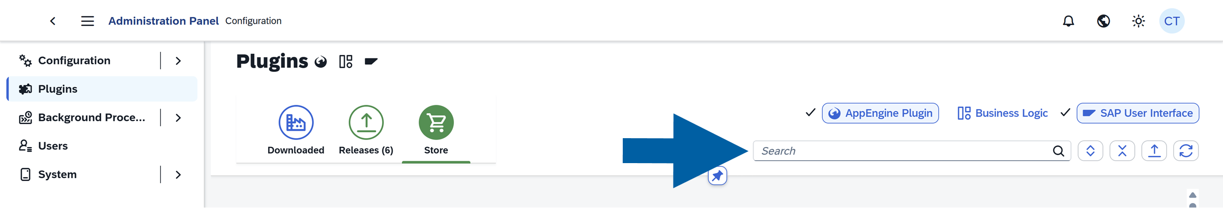 search field in the plugin store