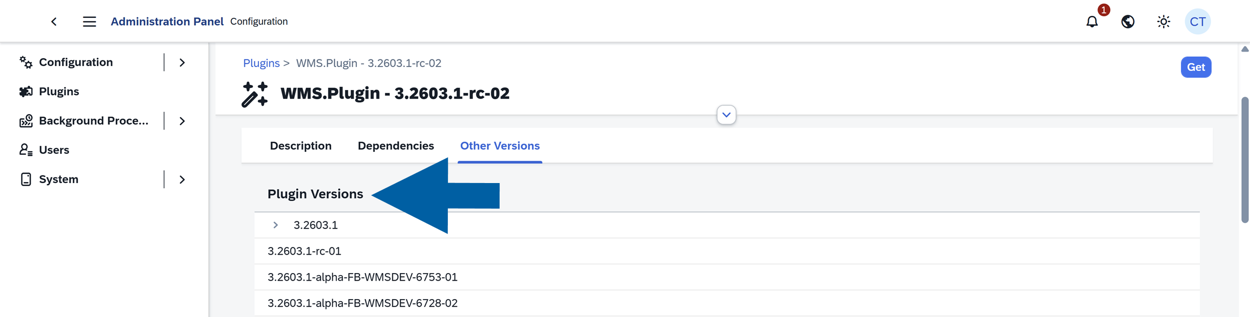 a list of different plugin versions