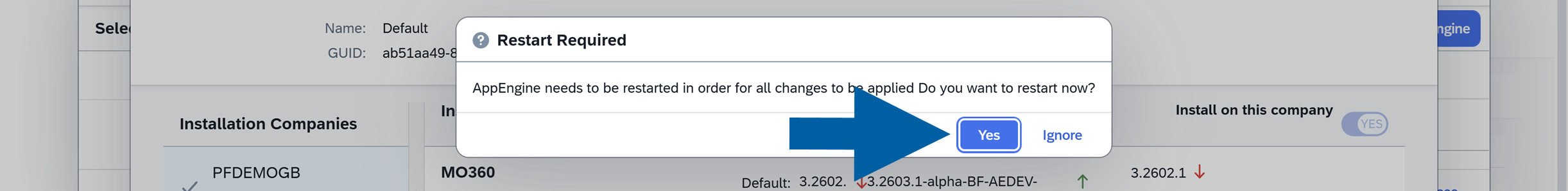 click yes to restart computec appengine