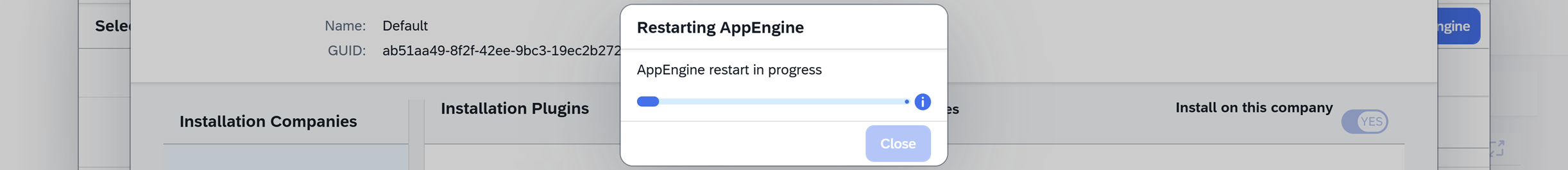 after restart of computec appengine, click close