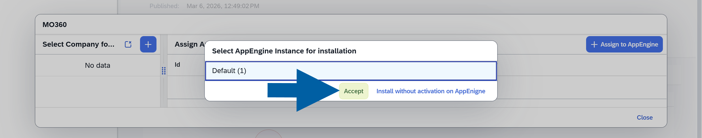 select the instance and click accept