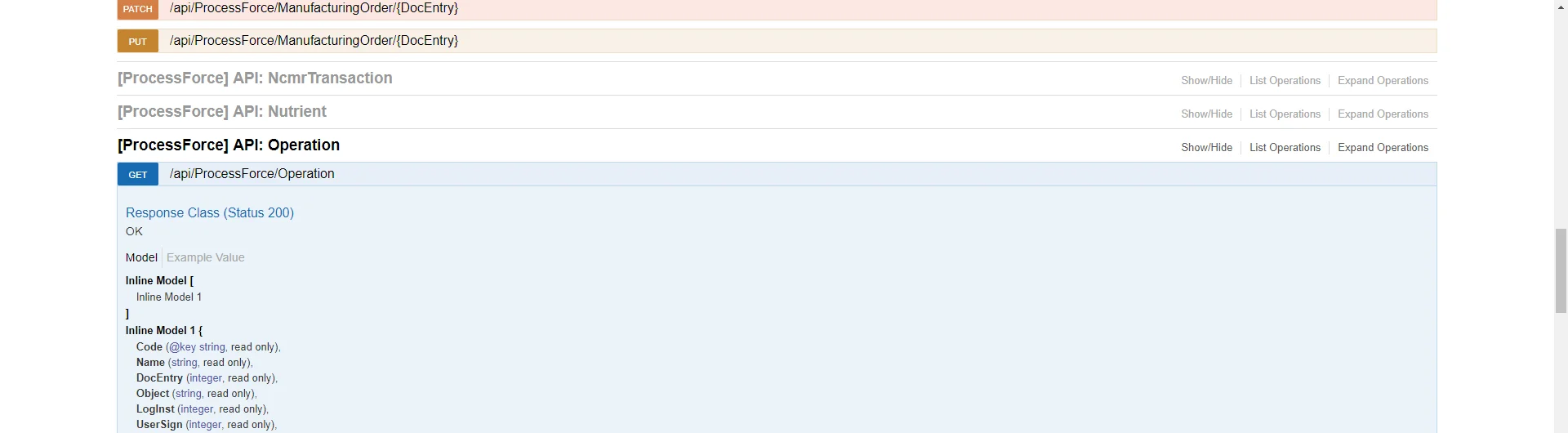 screen showing api documentation opened in swagger