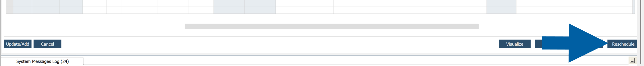 scheduling board with reschedule button shown