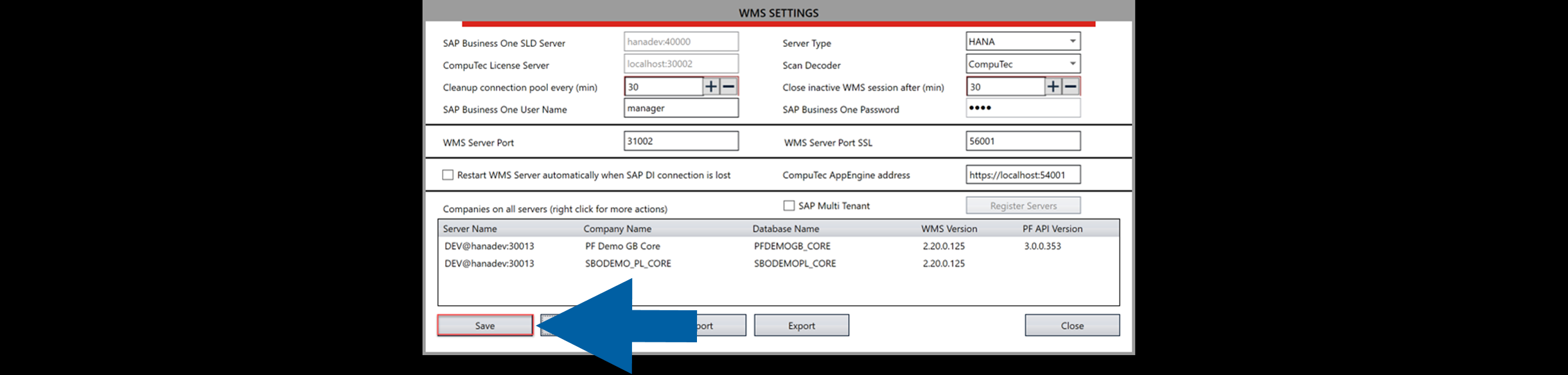 Save configuration