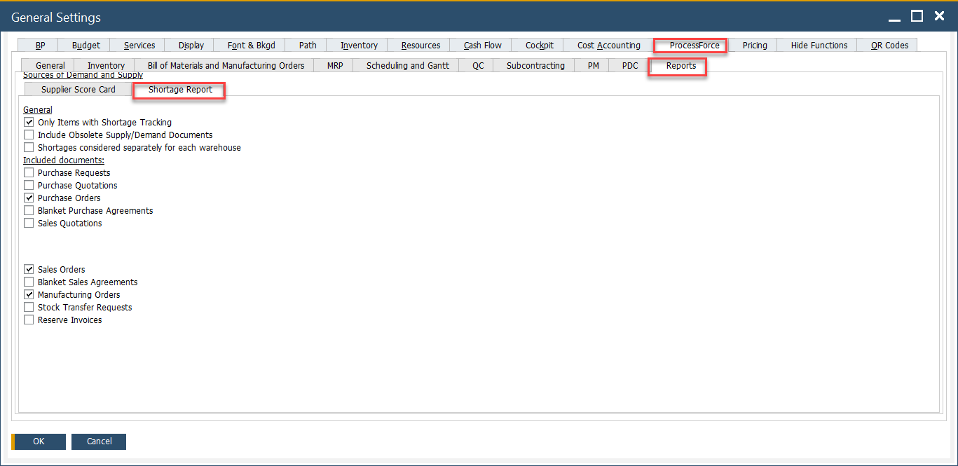 General Settings Shortage Report