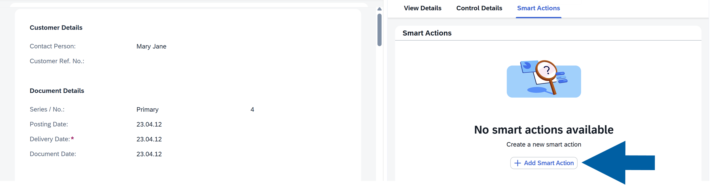 a screen showing navigation to smart actions tab in computec webup manager