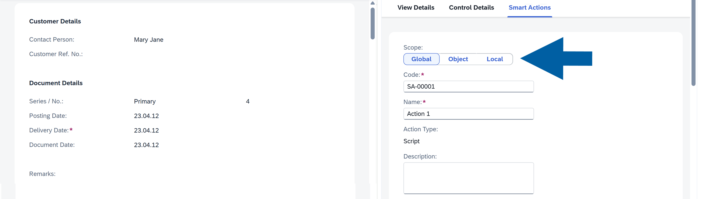 a screen showing navigation to smart actions tab in computec webup manager